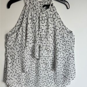 Banana Republic White Halter Ruffle Camisole with Black Geometric Print